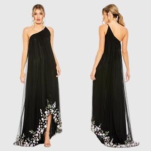 Mac Duggal 9236 Black One Shoulder Trapeze Embellished High Low Gown Size 12 NWT